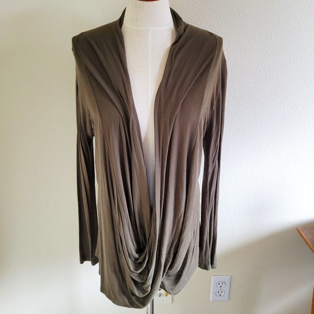 Free to Live Olive Green Lightweight Long-sleeved Criss Cross Pullover Top